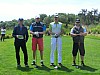 2017-04-23 Lumine Golf, Lakes course, hål 1, Henrik Romanov, Leif Lagerholm, Jan Englund, Björn Younger Carlsson